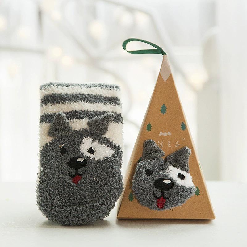 Japanese Christmas Cartoon Socks: Cozy Coral Fleece with 3D Embroidery for Women