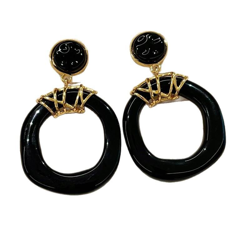Statement Big Black Earrings Hollow Out Irregular Round Circle Women Earrings Wholesale