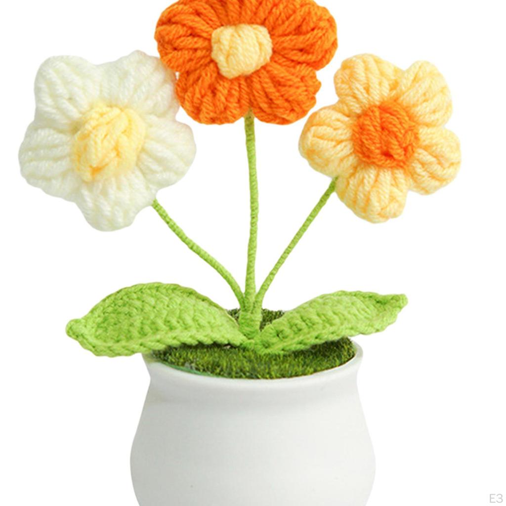 Gestrickte Blumentopfpflanze, süße handgewebte Blumen für das Armaturenbrett im Auto, Regal, Büro