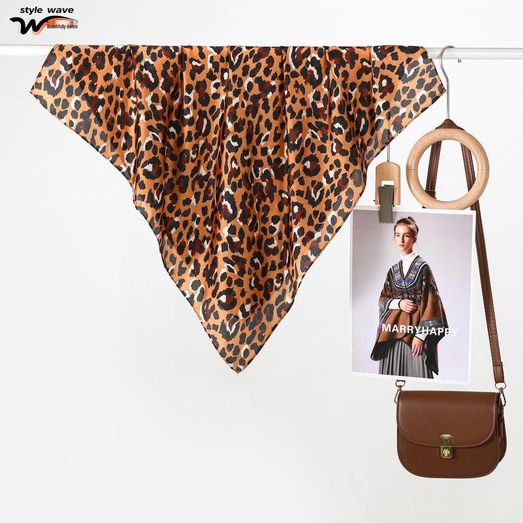 Women's Versatile Leopard Print Silk Scarf - Small, All-Season Square Neck Accessory