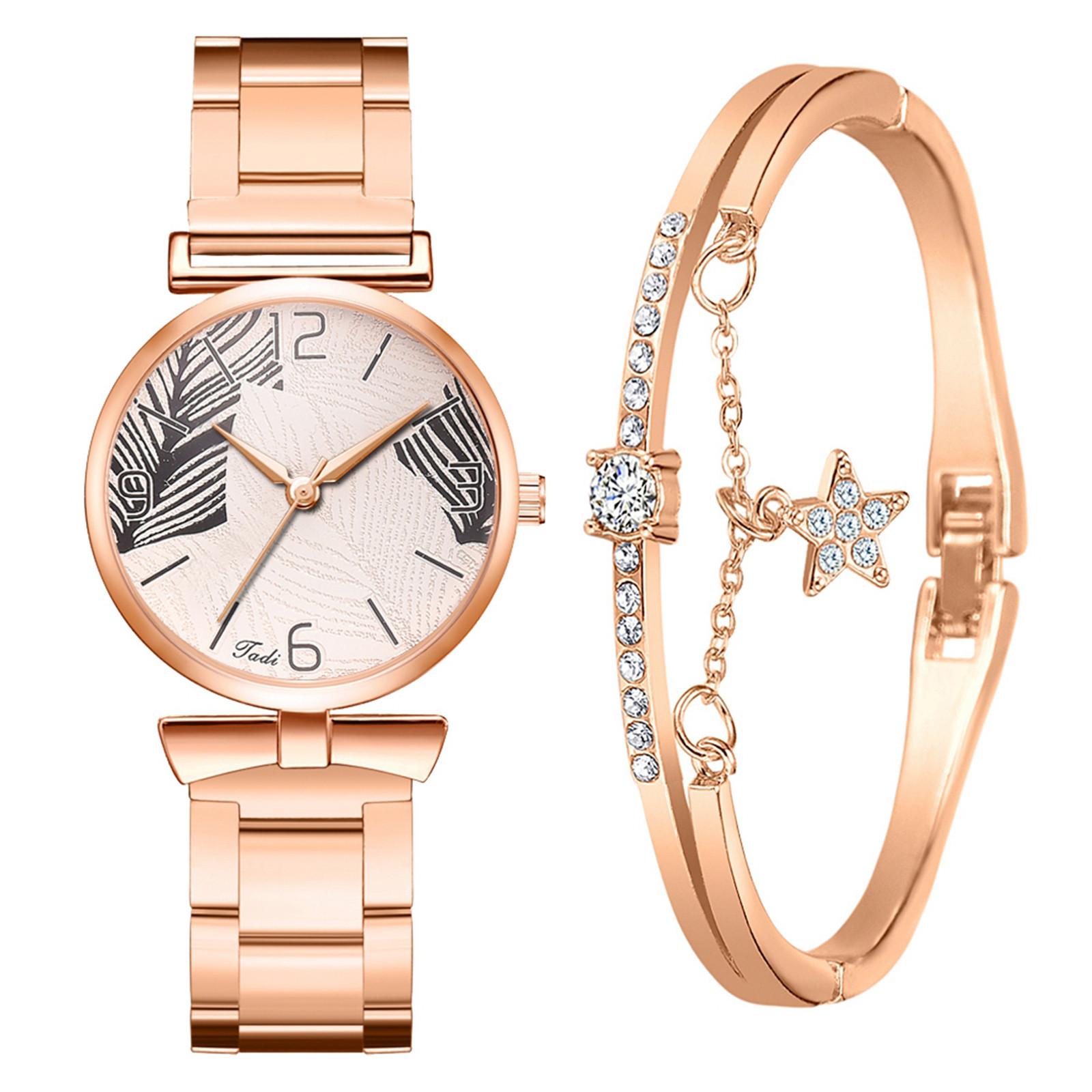 

Женские кварцевые часы из сплава с ремешком из нержавеющей стали и инкрустацией бриллиантами