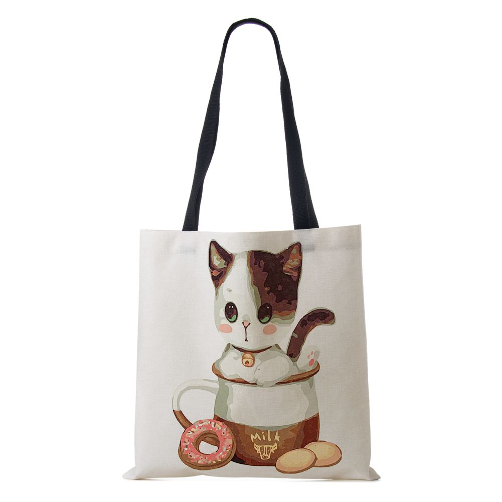 Dog Cat Women Shoulder Bag Shopper Travel Canvas Casual Handbag 2022 Eco Reused Print Vintage Large Capacity Tote Books Bag KTY