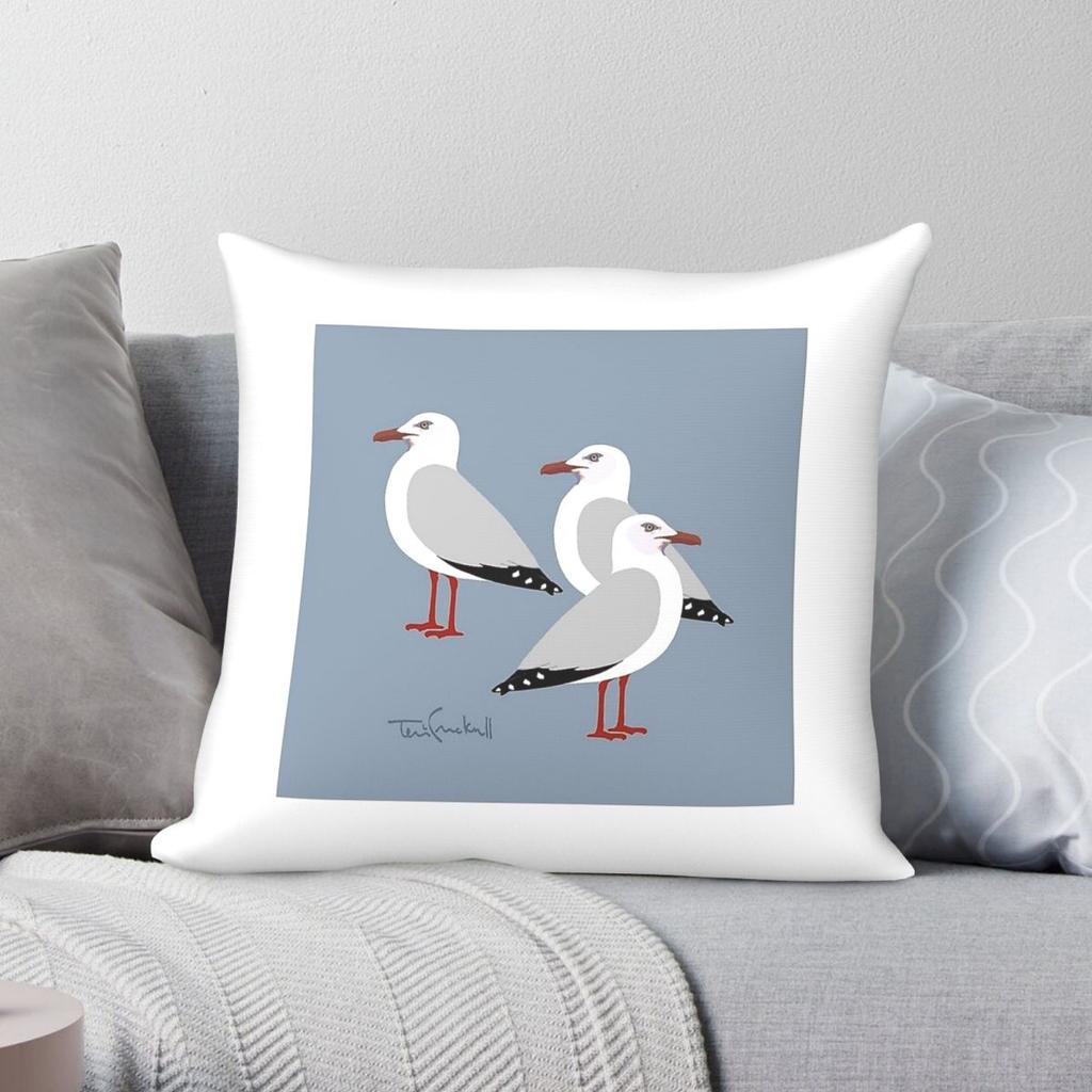 Seagulls Square Pillowcase Polyester Linen Velvet Printed Zip Decorative Sofa Cushion Case