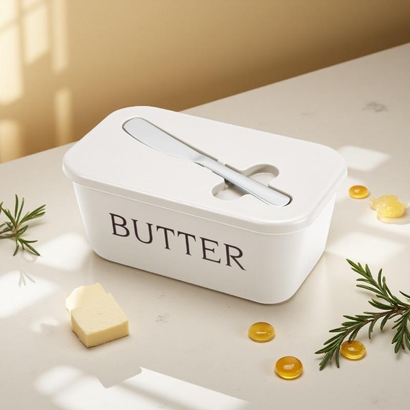 Easy-Clean Lid & Handle - Large Butter Storage Container with Knife - Heavy-Duty PP Plastic Butter Dish - Restaurant Supplies