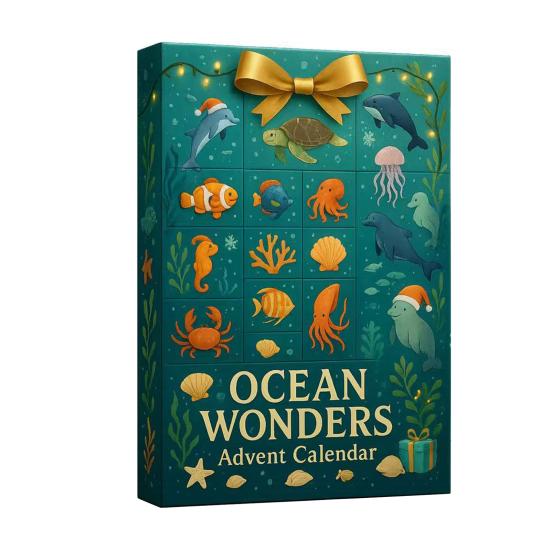 Sea Glass Marine Life Advent Calendar 2025 24 Days Christmas Countdown Calendar with 24 Realistic Ocean Ornaments Seaside Decor for Kids Collectors