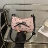 Pink Bow Crescent Armpit Bag Women's Summer New High-end Light Luxury Niche Shoulder Small Square Bag