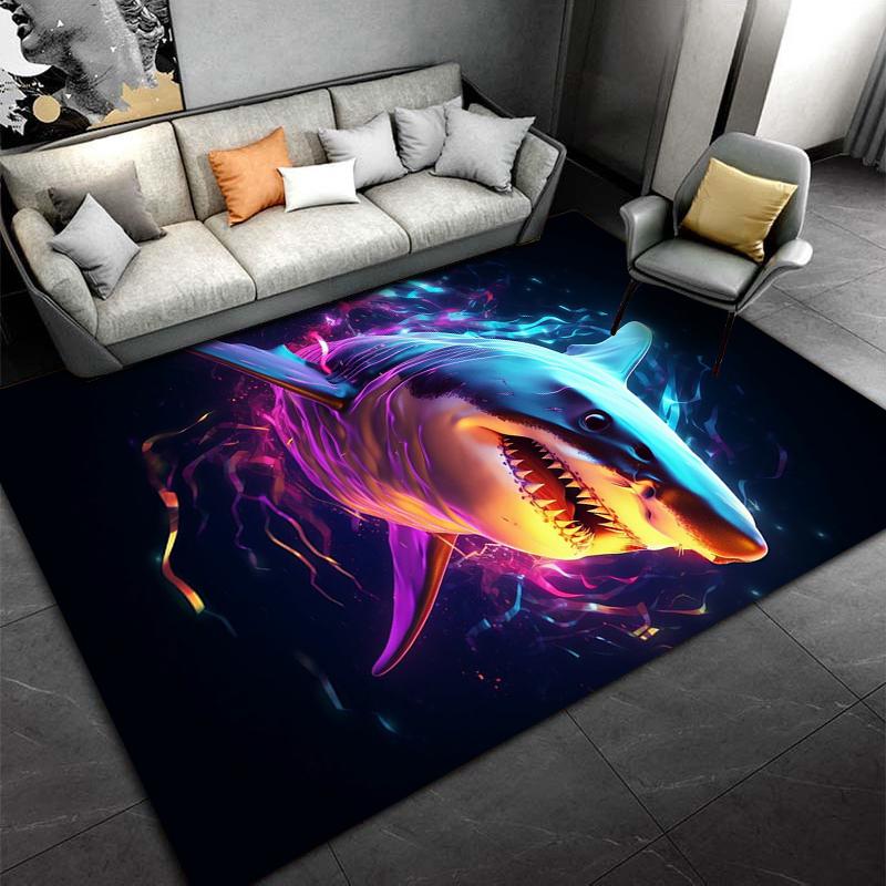 "Colorful Shark Print Carpet with Neon Lighting Style Design" Suitable for use as an anti-slip for living room bedroom sofas
