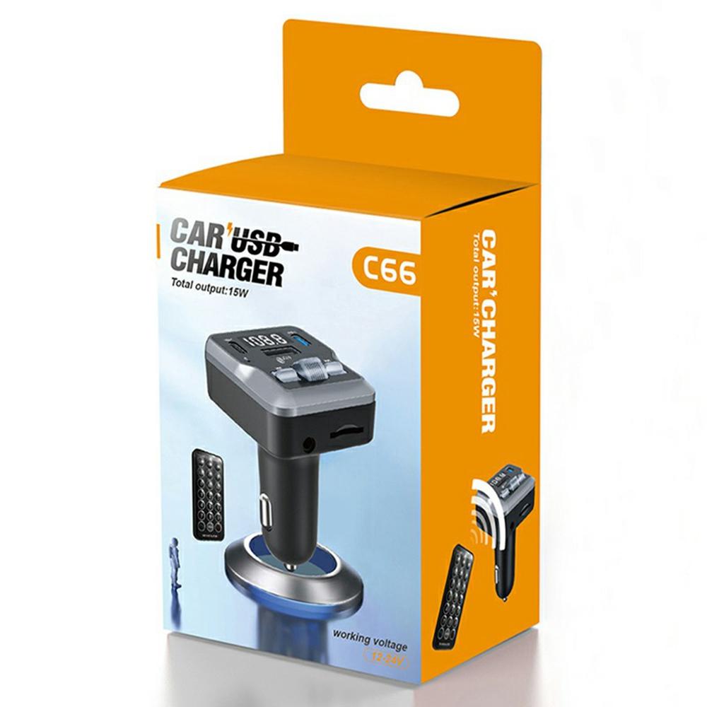 C66 Multifunctional Car Charger FM Transmitter Bluetooth-compatible Player Adapter with Remote Control