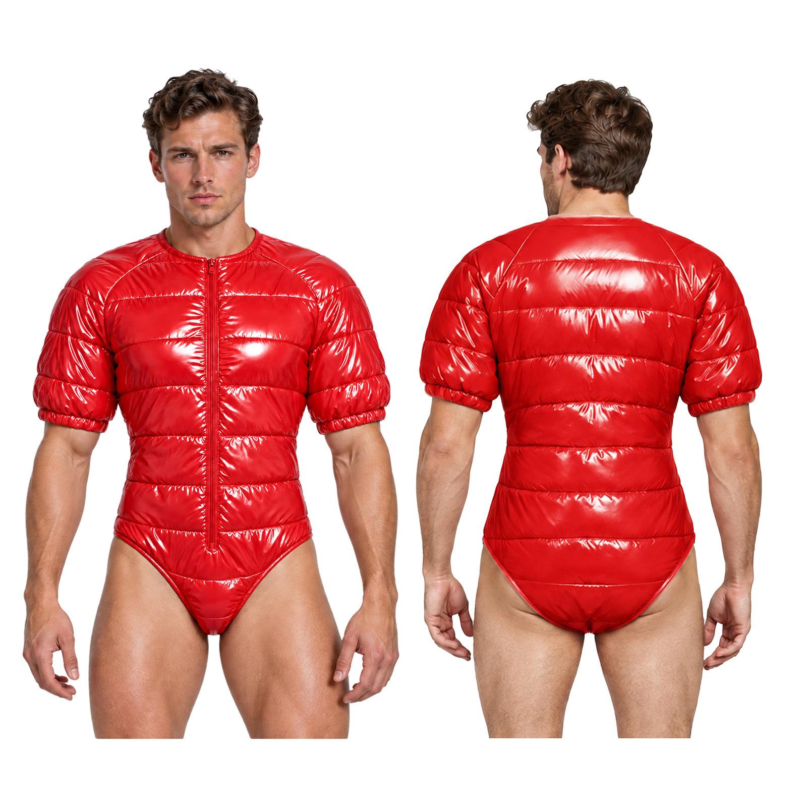 Herren Wasserdicht Gepolsterter Body Reißverschluss Vorne Rundhals Kurzarm Leotard für Outdoor-Sportarten Freizeit Tägliches Leben Wandern Camping L rot