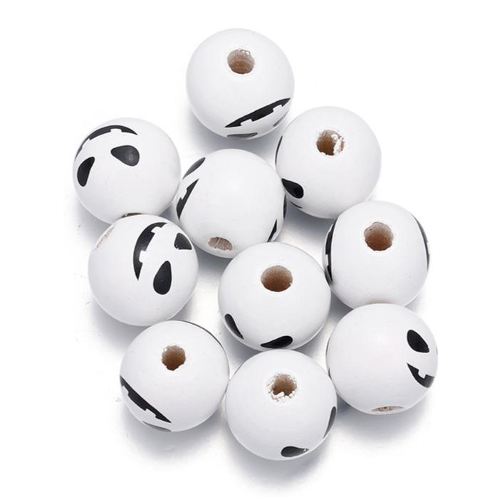 Halloween DIY Printed Wood Beads Multicolor Funny Handmade Wooden Bead Bracelet Hand String Making Accessories Festival Props