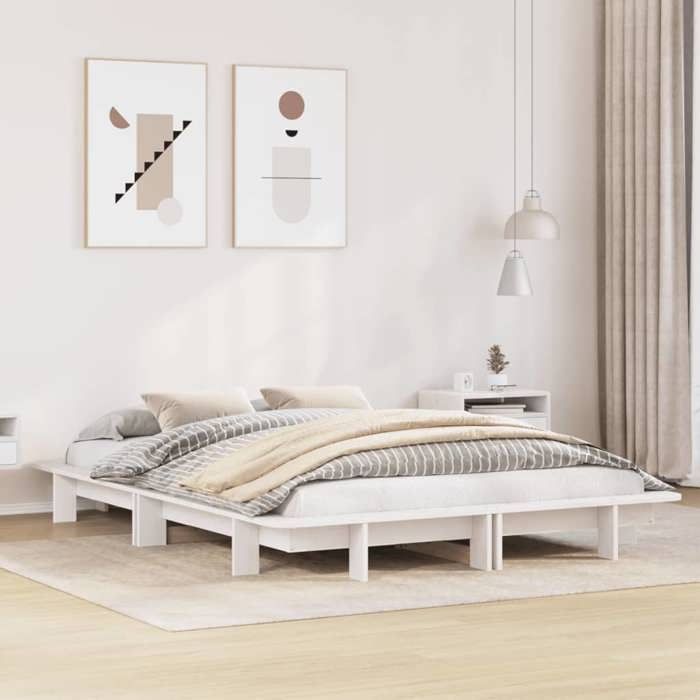 VidaXL Bed Frames White 120x200 Cm Solid Pine Wood, Bedroom Furniture, Slatted Base, Wooden Bed 350663