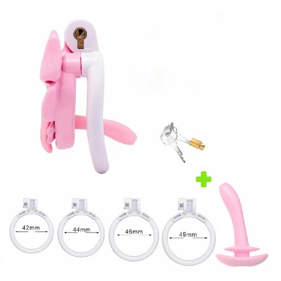 Pink Bow-Tie Flat Chastity Cage Positive/Negative Cock Cage Urethral Chastity Device SM Sex Toy Peins Plug ChastityBelt for Men