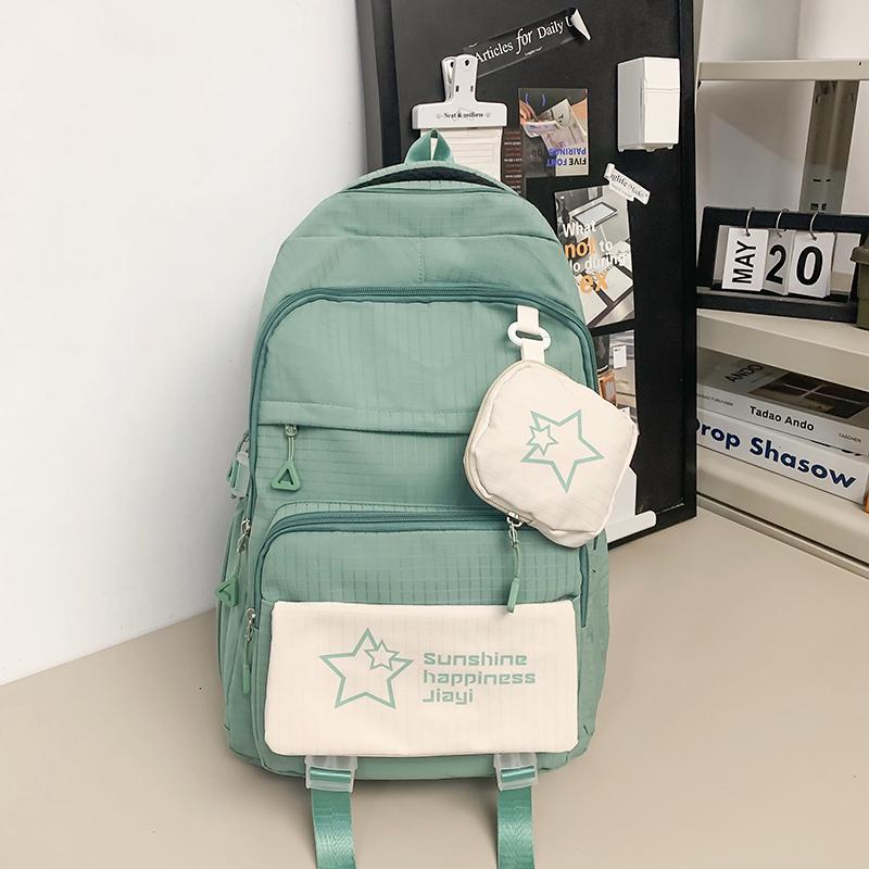 Звездный принт школьный рюкзак женский цветной блок большой емкости рюкзак — фото 9