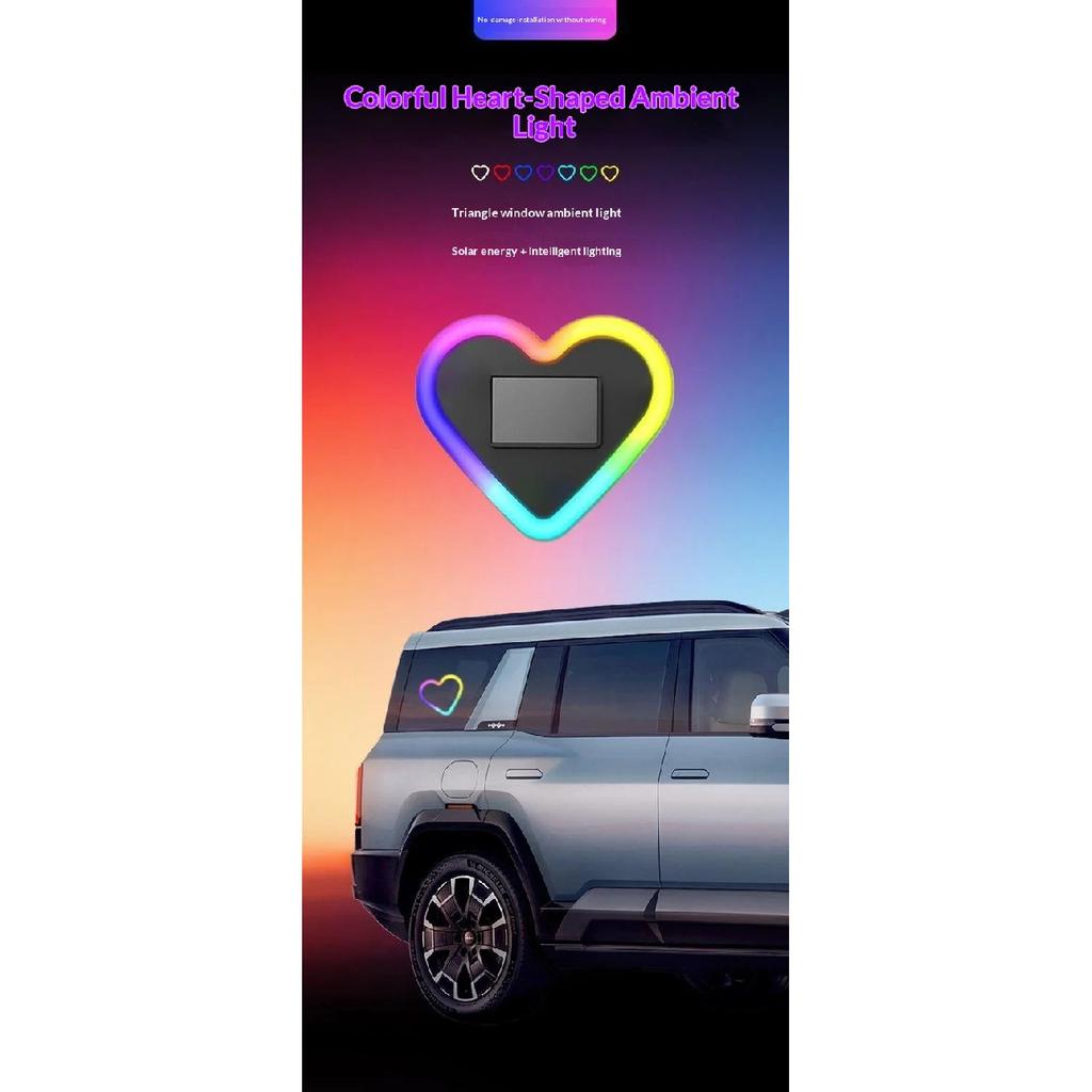 Car Heart-shaped Lights Solar-powered Decorative Lights Colorful LED Warning Lights Triangular Window and Rear Window Decorat