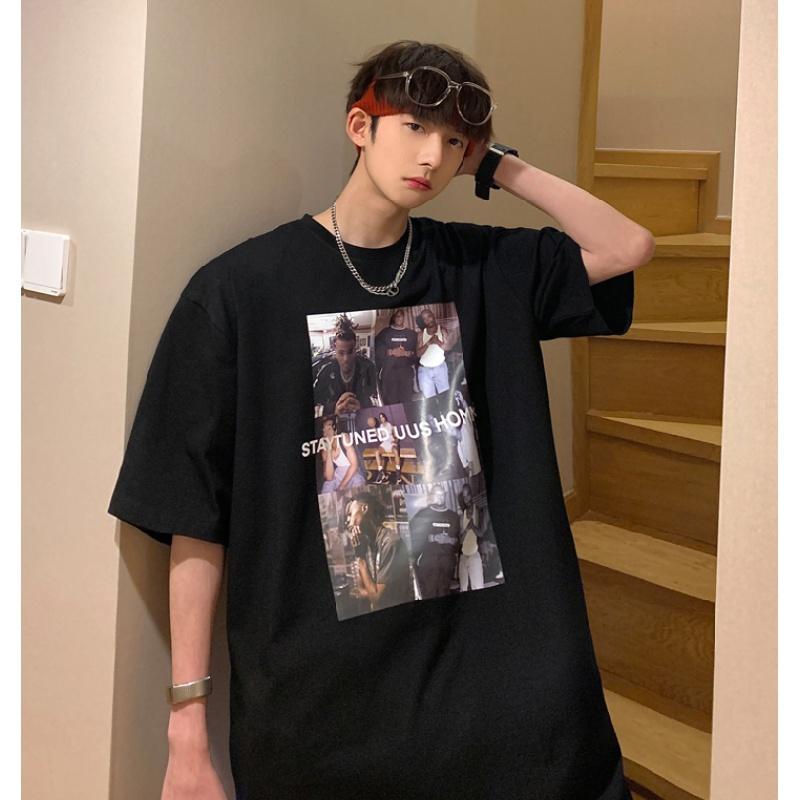 Kortermede t-skjorter for menn Grafisk trykk med halve ermer T-skjorter Pullover T-skjorte Uformell T-skjorte Mann Koreansk Uformell Rundhalset Retro Topper For
