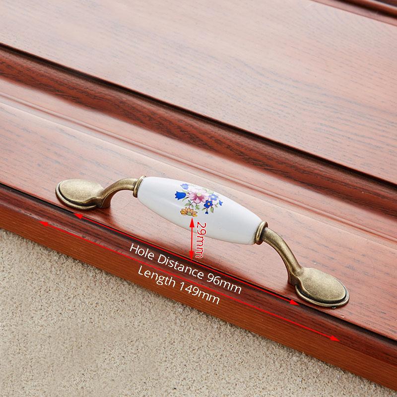 NAIERDI Antique Bronze Ceramic Cabinet Handles Zinc Alloy Drawer Knobs Wardrobe Door Handles Morning Glory European Handle
