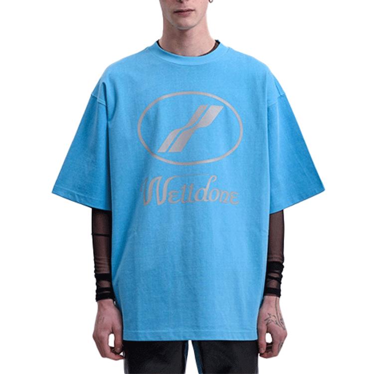 WE11DONE Reflective Letter Logo Print Cotton Crew Neck Streetwear T-Shirt Unisex T-Shirts Blue WD-TP5-19-930-BL