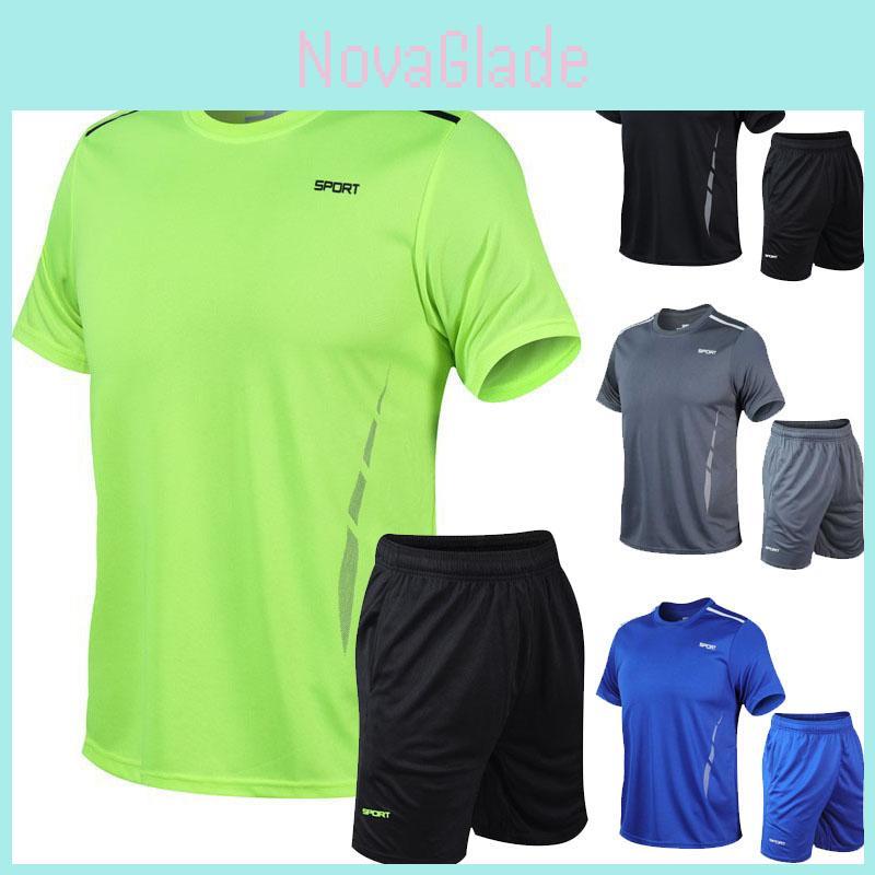 Stylish Mens 2pc Sport Wear Tracksuit With Breathable Short Sleeve T-shirt And Shorts