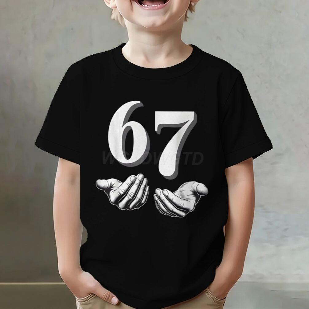 67 Number Print T-Shirt für Kinder Coole Hände Grafik Kurzarm Mode Lässiges Oberteil Lustig 6 7 Memes Mädchen Junge Kleidung Baumwoll-Oberteil