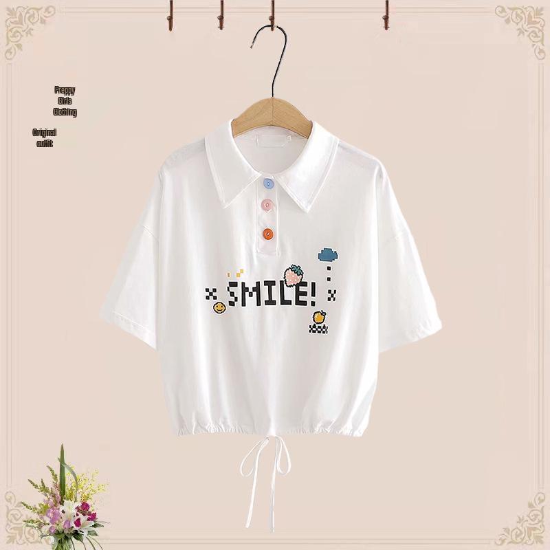 Sweet Junior High Summer Polo Shirt & High-Waist Skirt Set