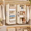 Foldable Hanging Closet Organizers Shelves in Nonwoven Fabric with 3 Storage Levels and a Side Pocket for Small Accessories