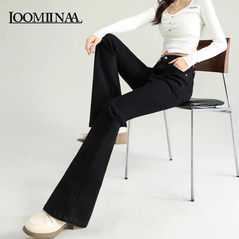 

Черные джинсы микро-клеш с высокой посадкой: Весна 2025 Эластичные облегающие брюки больших размеров для похудения для женщин 29 (116-125 jin) чёрный