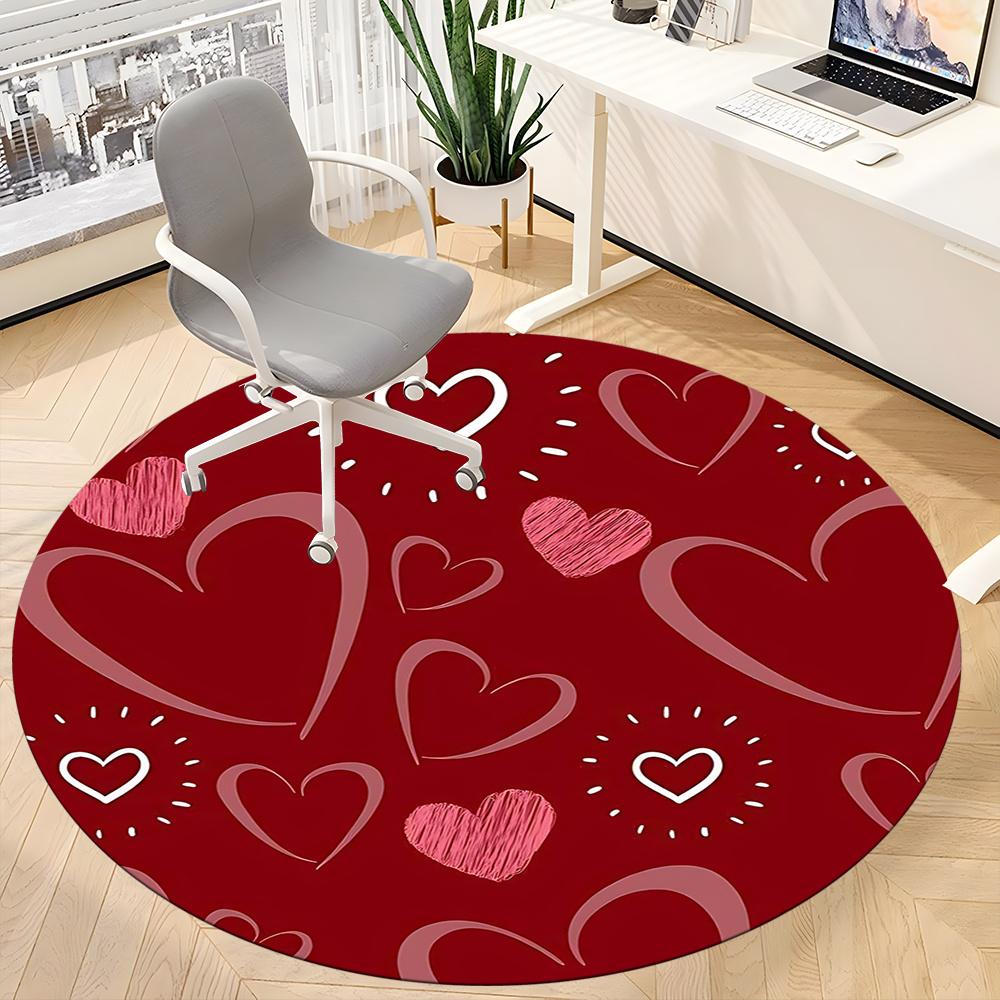 1pc Love Hearts Office Round Area Rug, Indoor Mat Suitable ForOffice, Under Office Chairs Bedroom Living Room Home Decor, Room Decot259