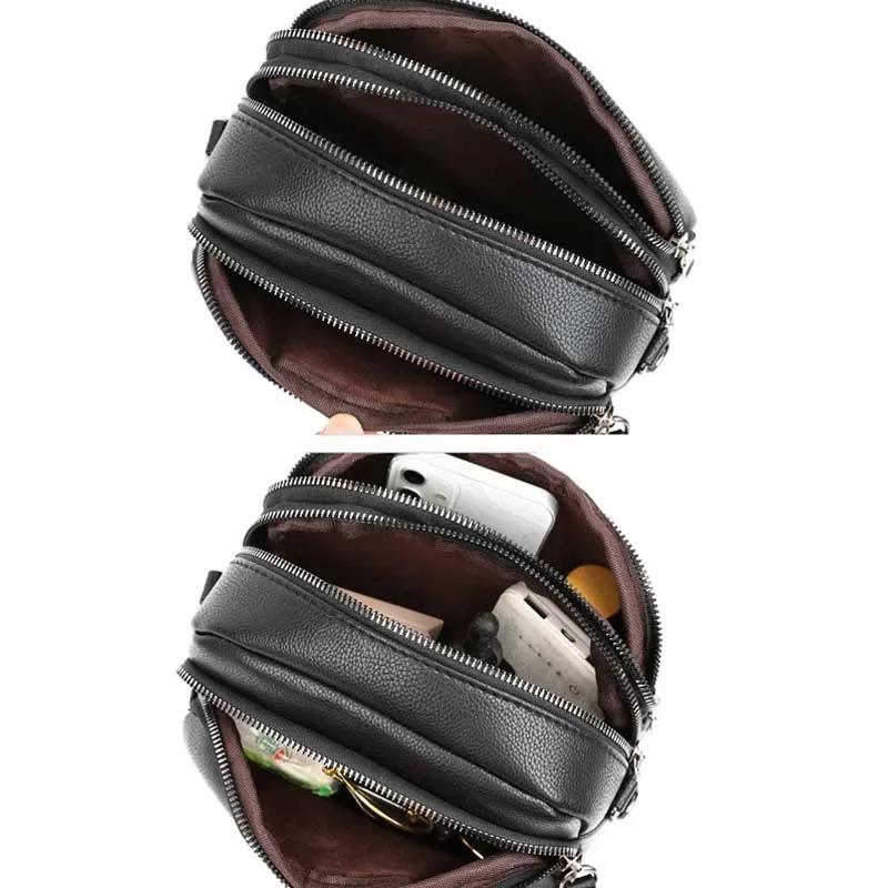 Solid Color Fashionable Rivet Zipper Women'S Mobile Phone Bag Simple Soft Leather Shoulder Crossbody Small Square Bag Handbag