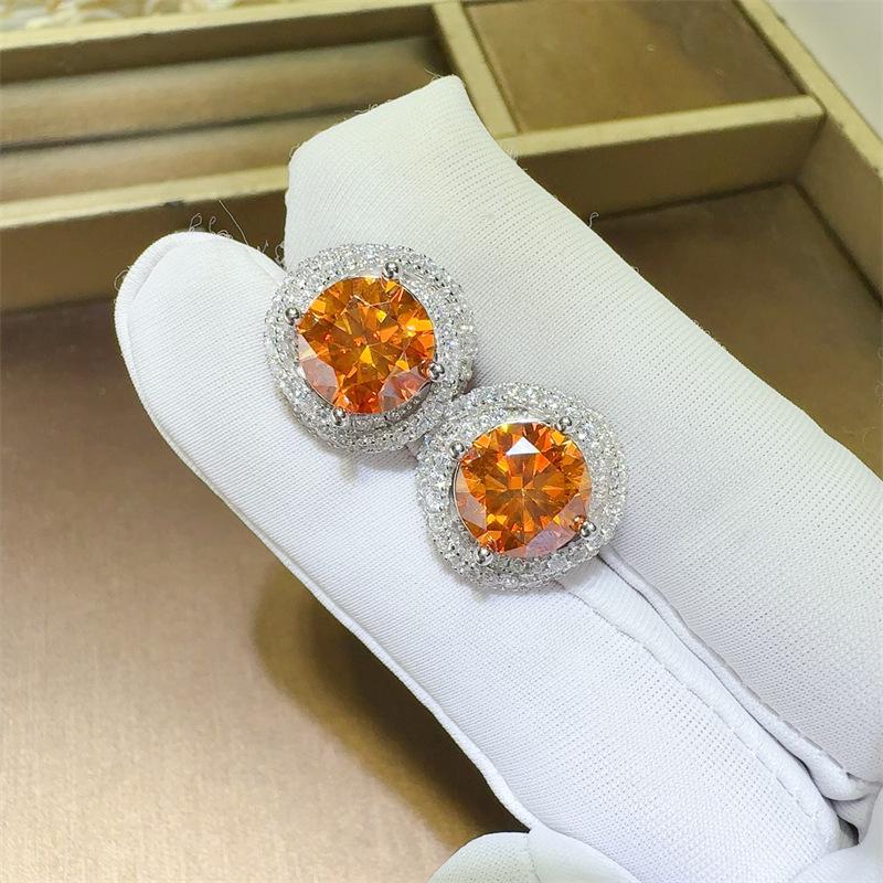 Luxury 6 Carat Orange Moissanite Stud Earrings: Fashionable European & American Jewelry