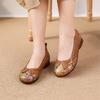 Genuine Leather Soft Soled Low Heel Sandals Retro Printed Hollow-out Breathable Women's Shoes
