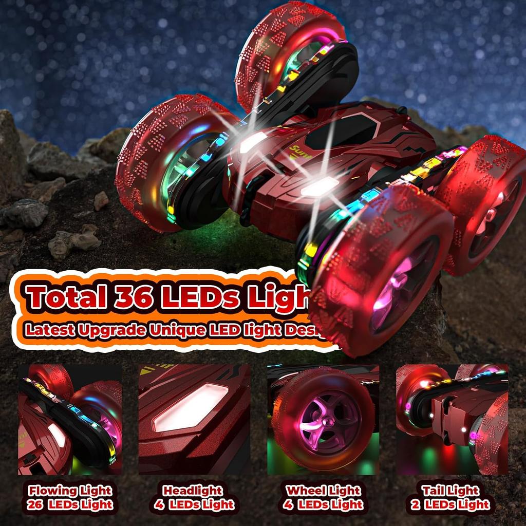 Remote Control Car, Rc Cars with Flowing Lights, Wheel Lights and Headlights, 2.4GHZ 4WD Fast Rc Car, 360° Flips Double Sided Driving Race Car, Rc