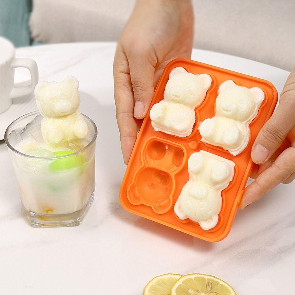 Ice Making Silicone Model 4 Grid Ice Box Durable 3D Bear Shape Mold  Summer