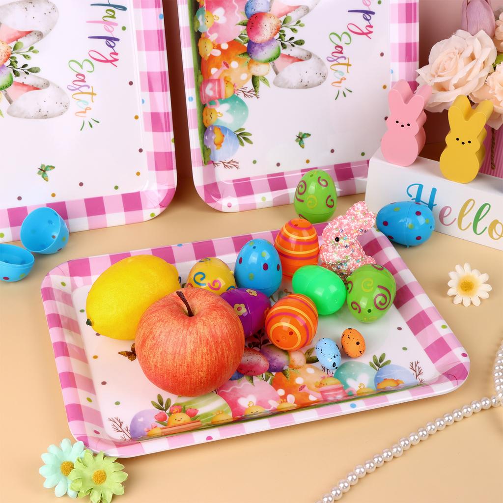 3 Pcs Easter Serving Trays Watercolor Bunny Egg Platter,13X10 Serving Dishes Vintage Spring Flower Rabbit Melamine Tray Snacks C