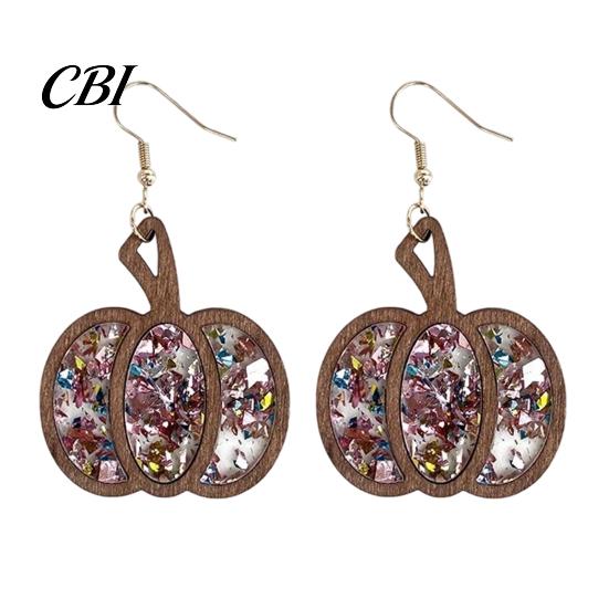 Hypoallergenic Earrings for Sensitive Ears 1 Pair Fall Thanksgiving Pumpkin Women, Wooden Festive Shaped Dangle Drop Earrings, Autumn Halloween