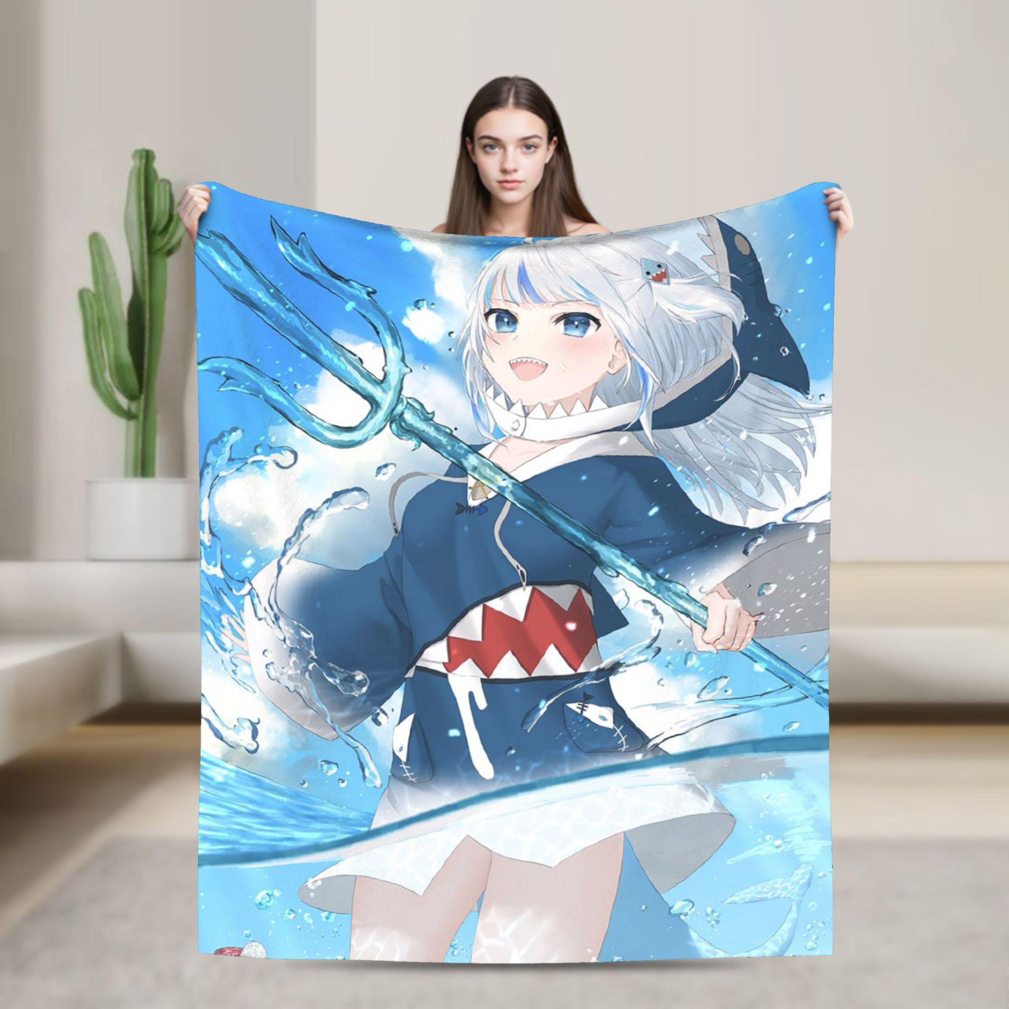 Gura Gawr Blanket Cover Fleece Cute Shark Girls Warm Throw Blankets for Bed Bed Rug 100x150cm
