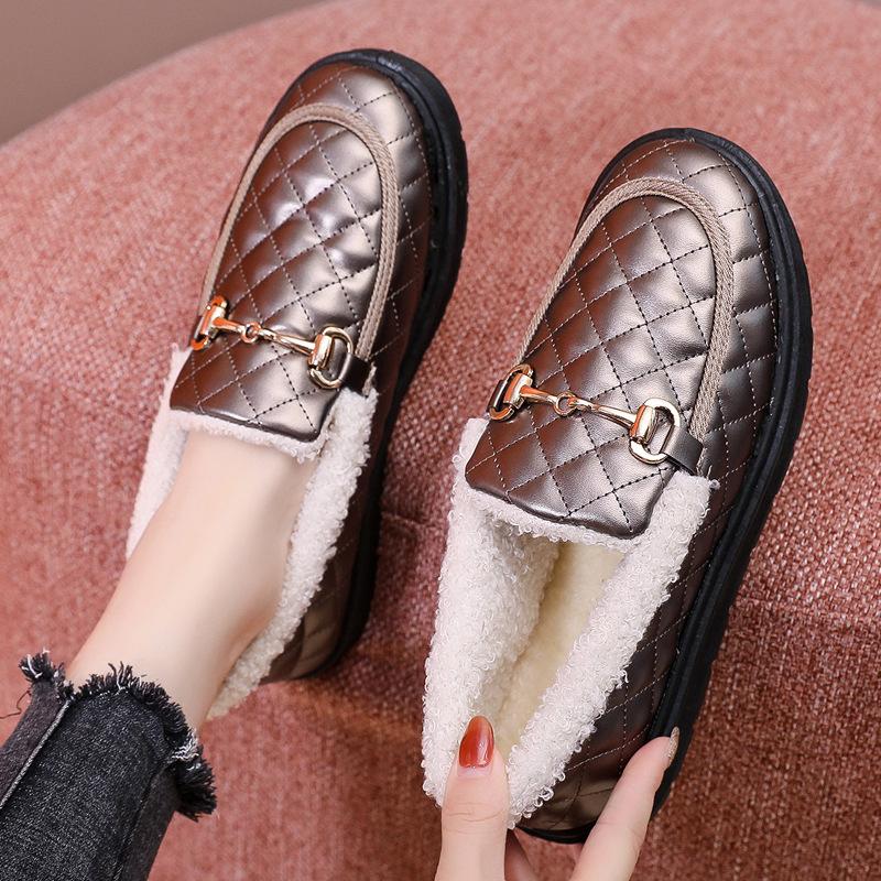 Thick-soled small fragrant wind winter women's shallow mouth cotton shoes Korean version versatile thickened warm fashion leather cotton shoes wat