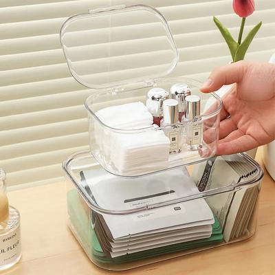 Transparent Acrylic Cosmetics Storage Box with Lid Waterproof Dustproof Jewelry Make Up Organizer for Home Desktop Storage Box