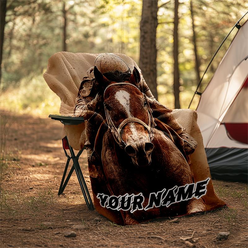 1PC Custom Name Rider Horse Action outdooor Flannel blankets Throw Blanket All-Season Throw Gift Bedspread for Couch, Bed, Camping Holiday Birthda