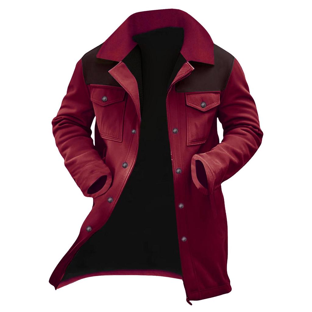 Men's 2026 Autumn/Winter Suede Patchwork Jacket with Multi-Pocket Zipper