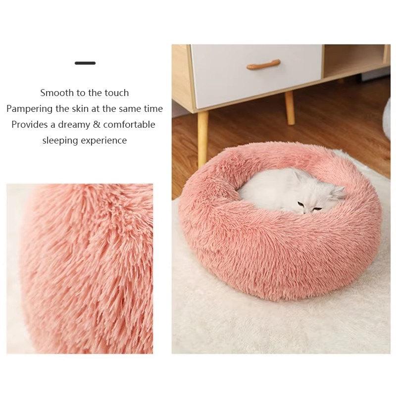 (H0826)Dog Round Cat Winter Warm Sleeping Bag Long Plush Soft Pet Bed Calming Bed