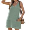 Women's Color Knit V-Neck Sleeveless Beach Dress