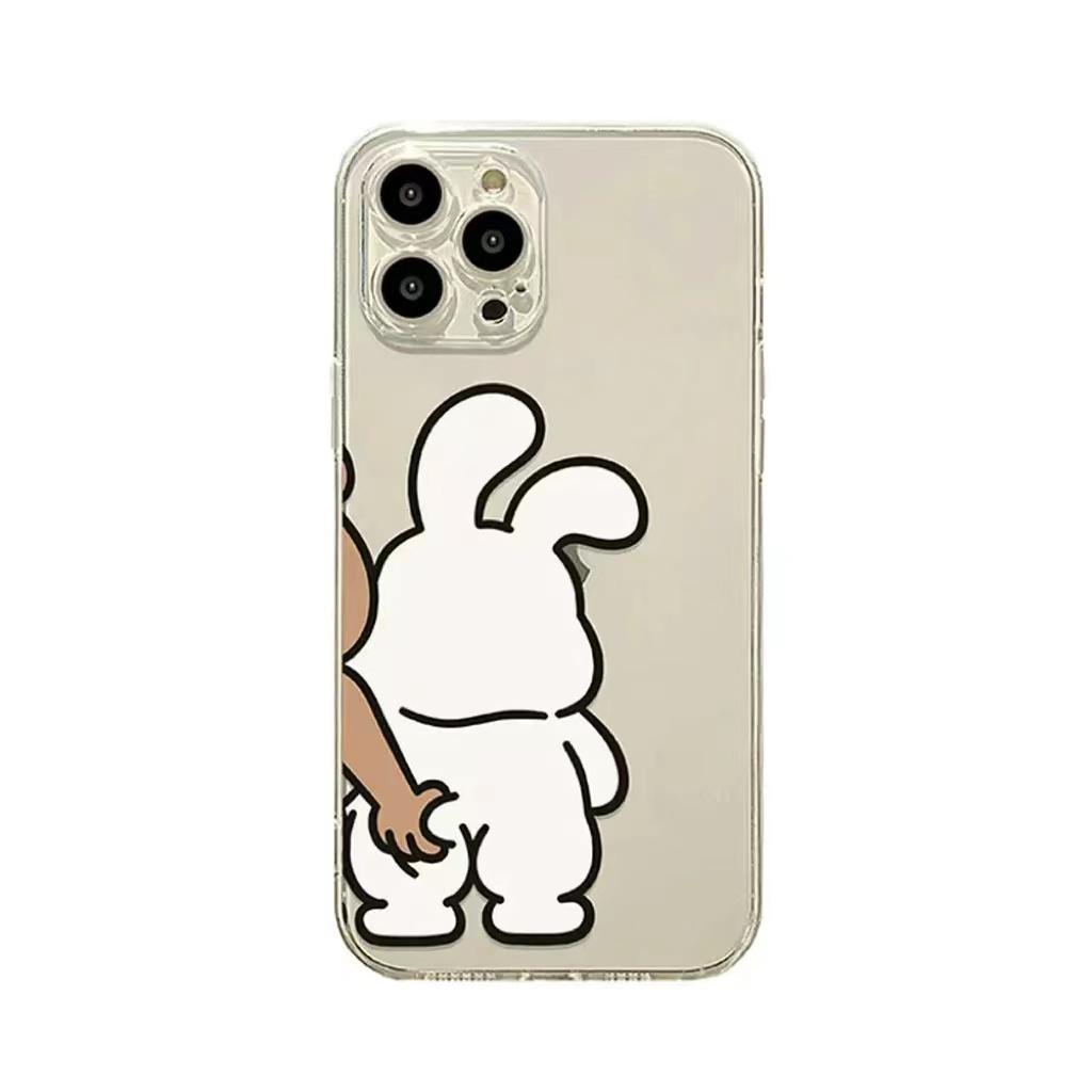 Funny Bunny Bear Couple Phone Case for IPhone 13 14 15 12 11 Pro Max Mini X XR XS MAX 7 8Plus SE2 Cute Animal Clear Paired Cover