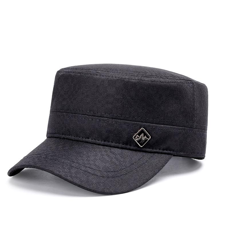 

New men s simple flat top hat cotton iron standard casual hat medium and old hat outdoor travel sunscreen hat Adjustable темно-серого