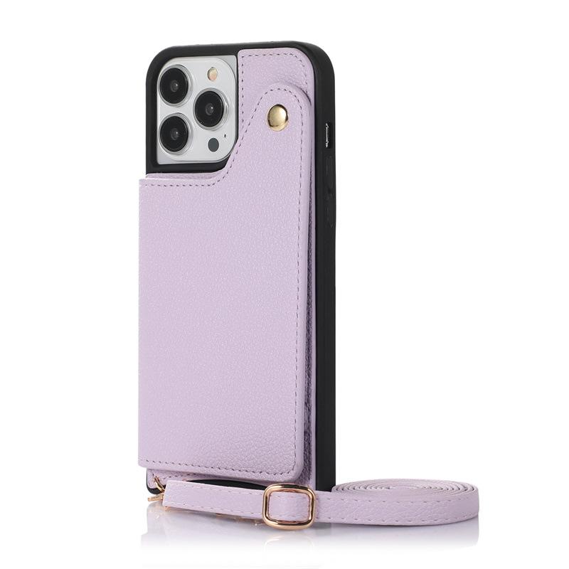 iPhone16 Card Bag Buckle Mirror Lanyard Xr Suitable for 12 Protective Cases Apple 13promax Leather Mobile Phone Case