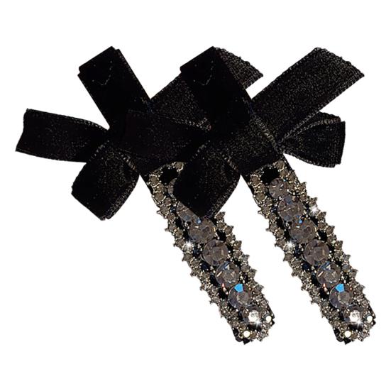 2Pcs Hairpin Velvet Bow Decor Hair Clip with Rhinestones Stable Clamping Force Bangs