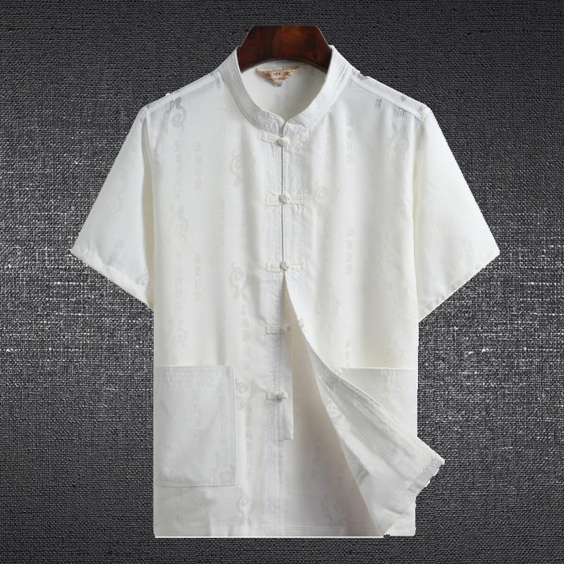 Men's Chinese-Style Summer Tang Suit: Short-Sleeve Linen Hanfu Robe for Middle-Aged and Elderly