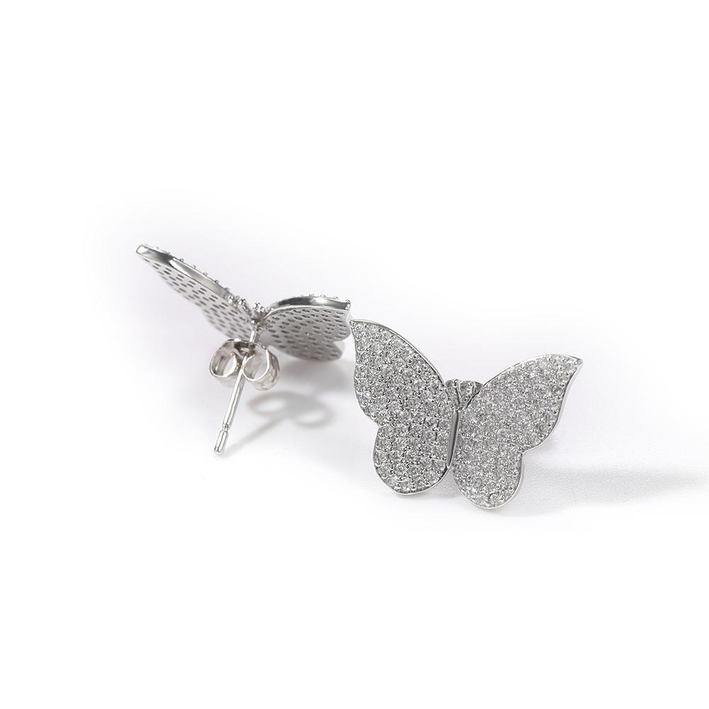 THE BLING KING Butterfly Stud Earring 925 Sterling Silver Earring Paved Black Cubic Zirconia Men Women Fashion Hiphop Jewelry