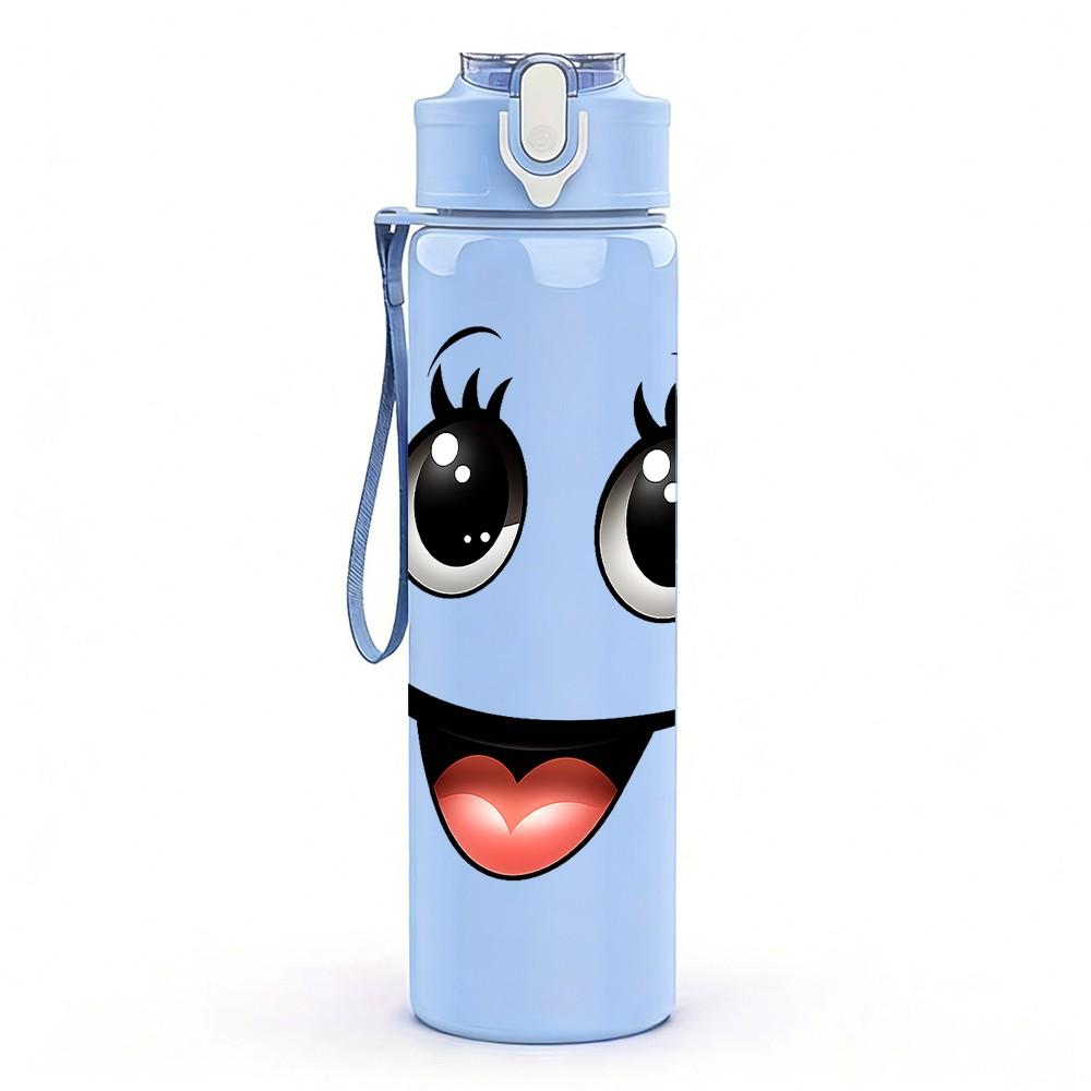 1PC Cute Smiley Tongue Face Print 750ml Color Plastic Sports Water Bottle Leakproof Flip Straw Lid Suitable for Sports Office Home Use