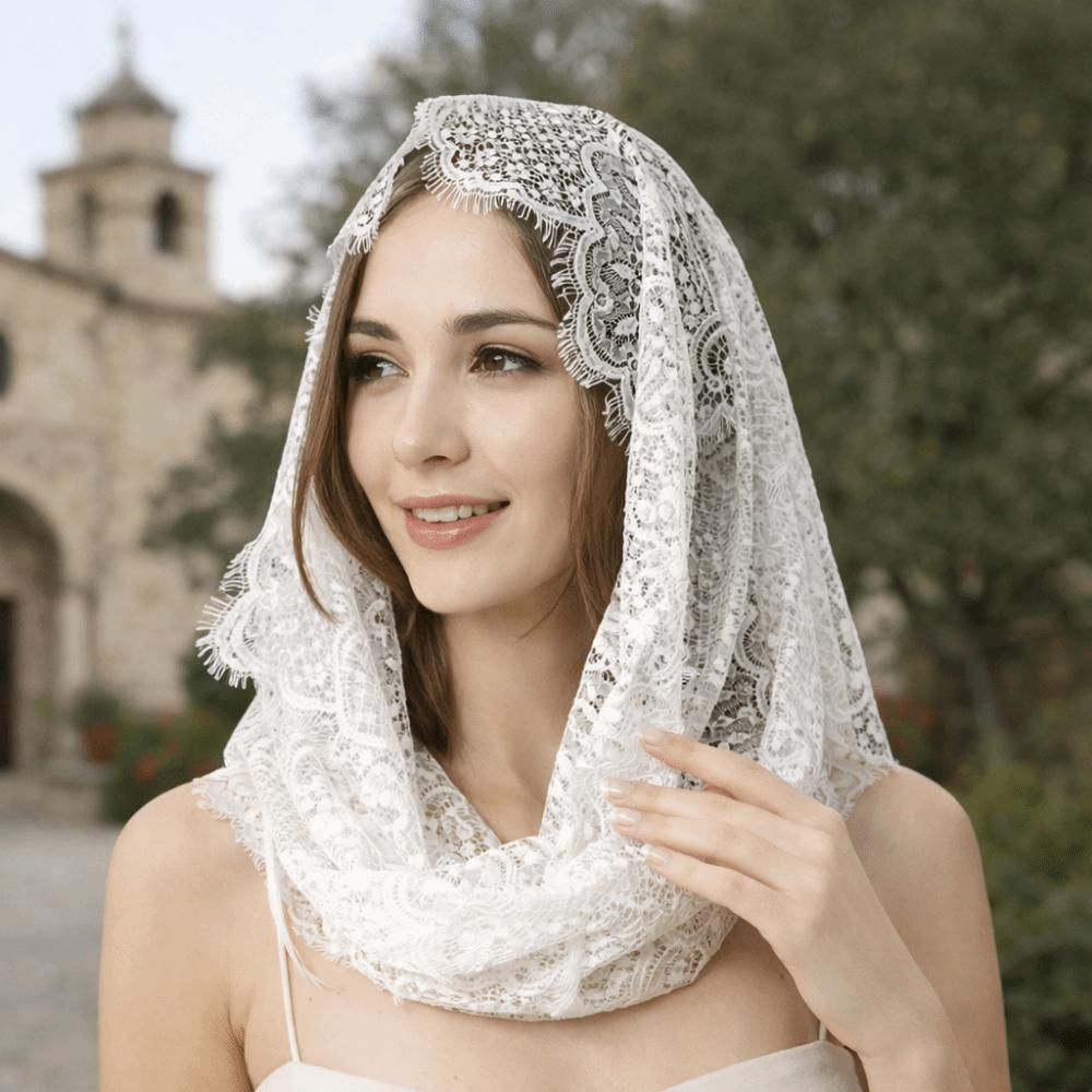 Catholic Bride Mantilla White Head Covering Elegant Lace Veil Women