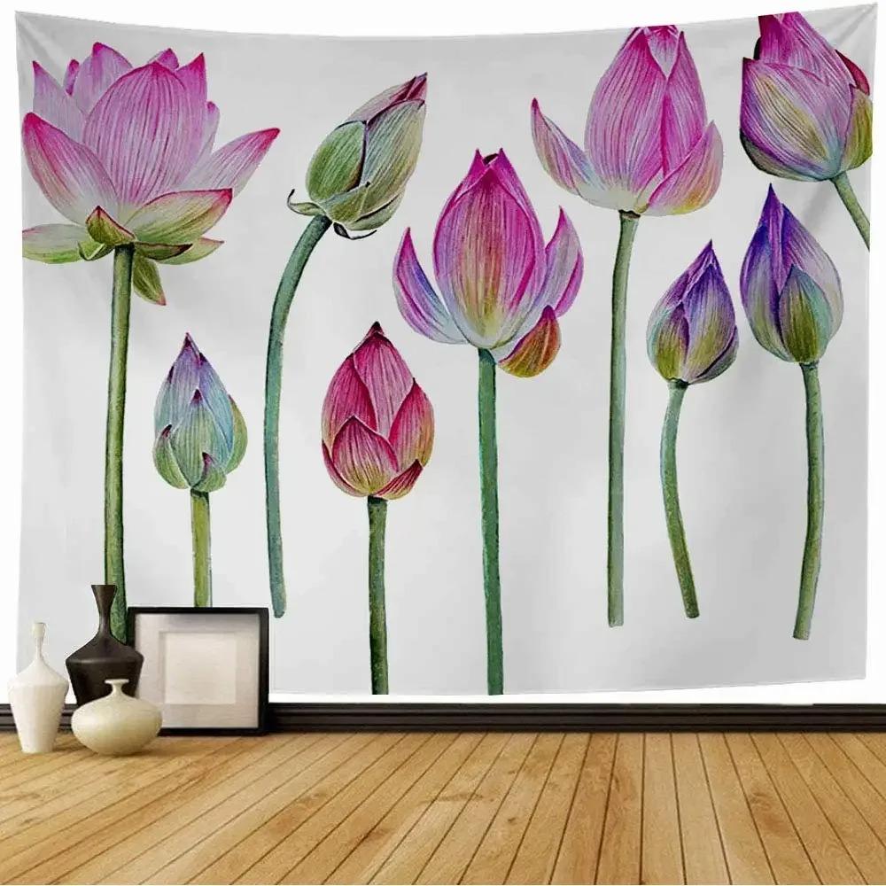Watercolor Floral Lotus Tapestry Office Living Room Decoration Home Wall Tapestry